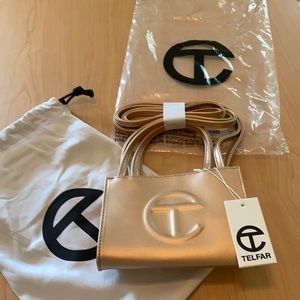 Small copper/metallic pink Telfar tote, NWT